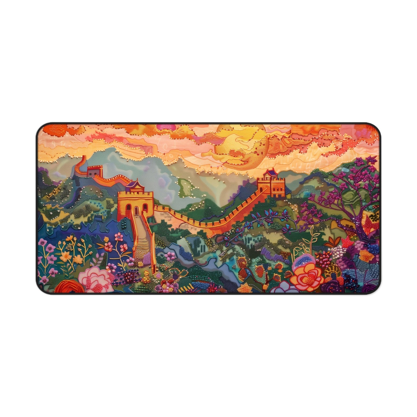 Gaming Desk Mat - Enchanting Sunset Over the Great Wall