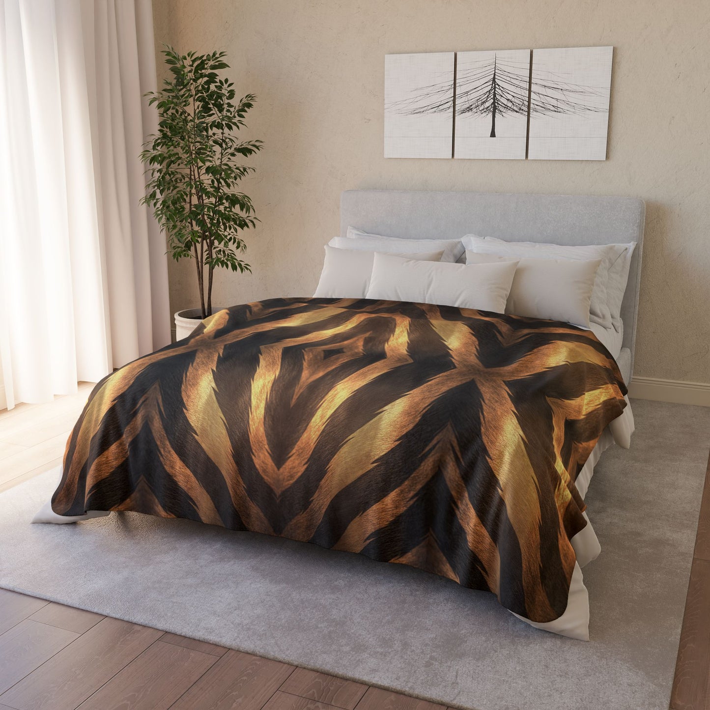 Sherpa Blanket: Custom Golden Stripes Fleece Throw
