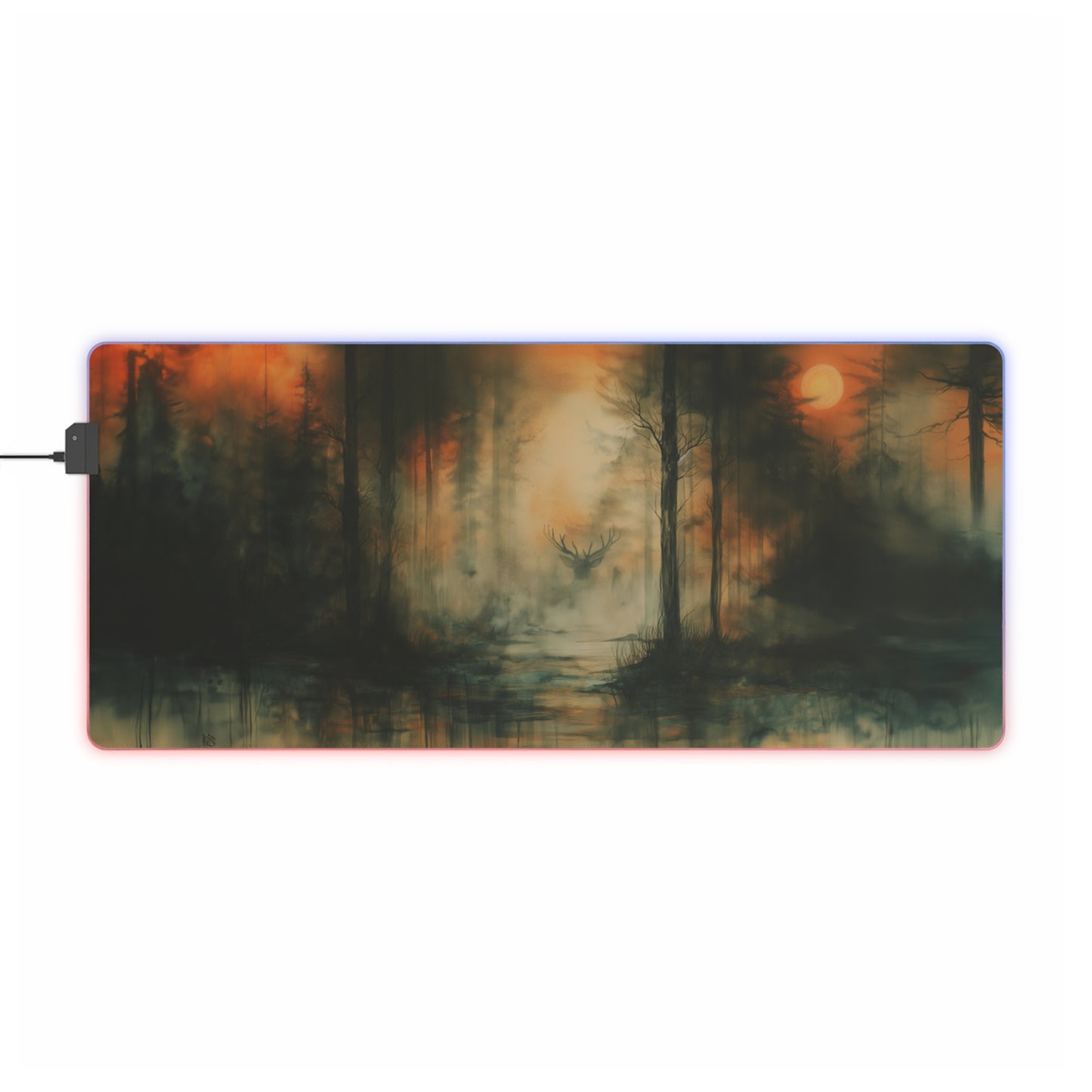 LED Gaming Mouse Pad - Mystic Stag in the Foggy Forest