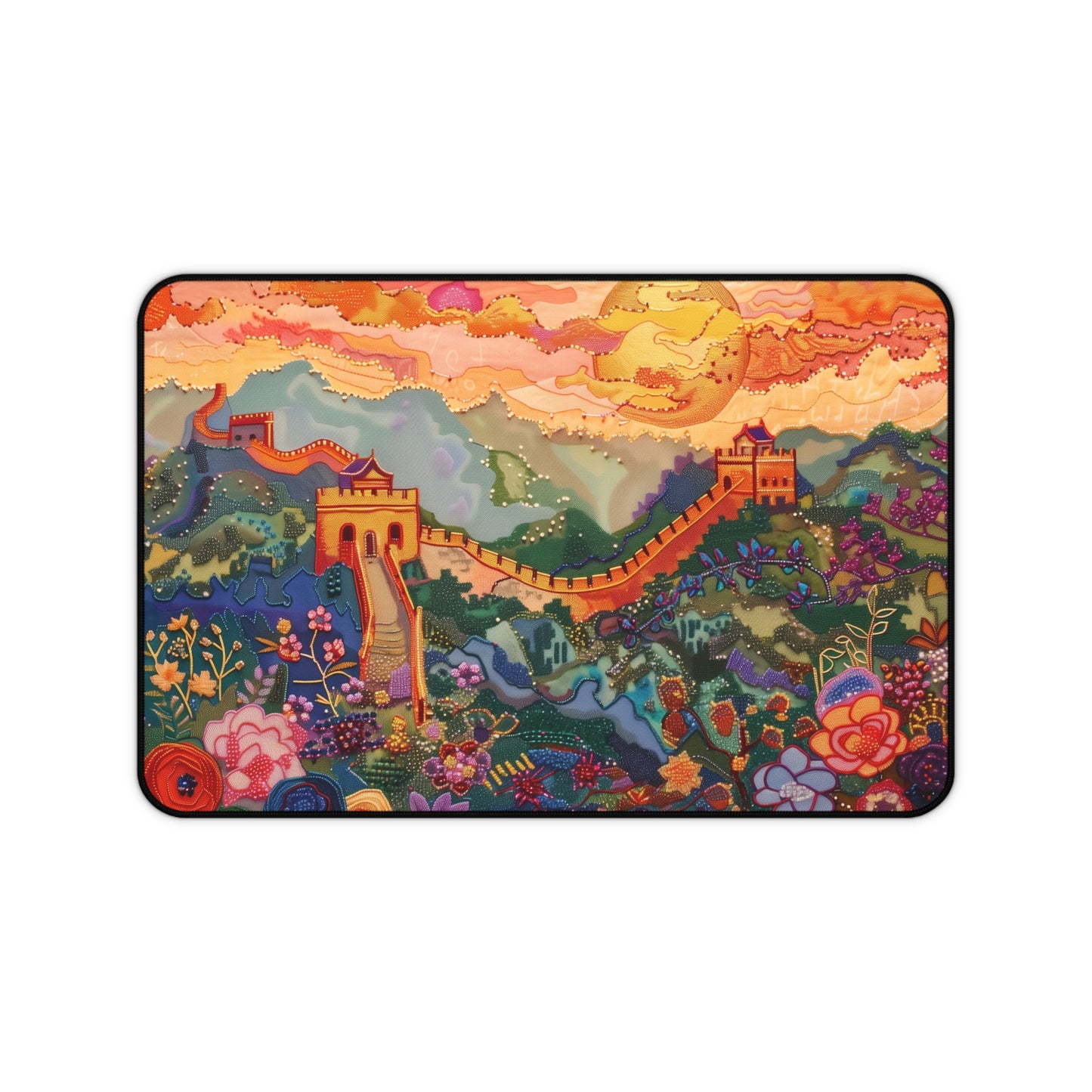 Gaming Desk Mat - Enchanting Sunset Over the Great Wall
