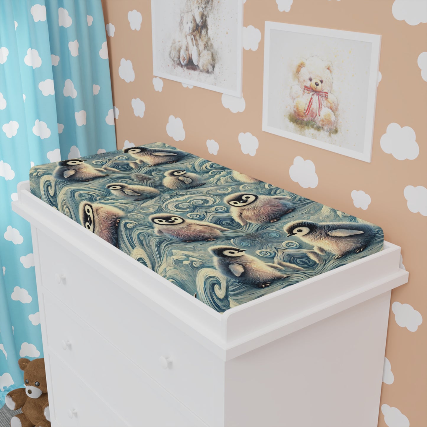 Custom Changing Pad Cover - Penguin Whirl Design