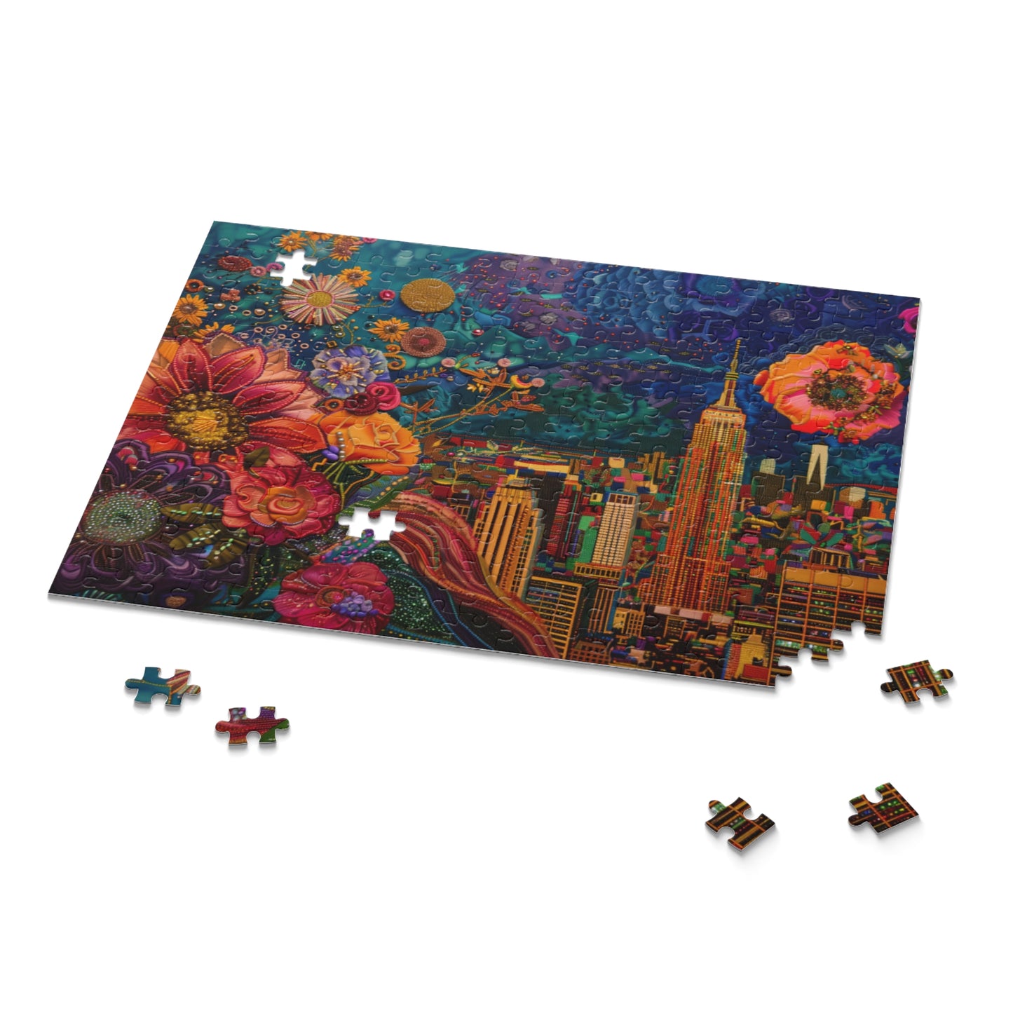Empire State Building in Floral Twilight - Puzzle (120, 252, 500-Piece)