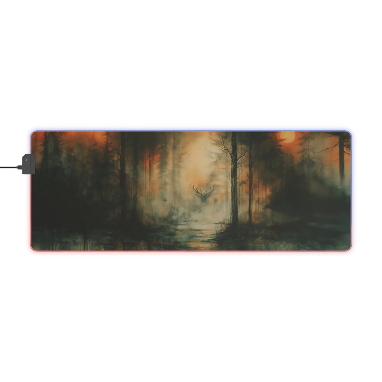 LED Gaming Mouse Pad - Mystic Stag in the Foggy Forest