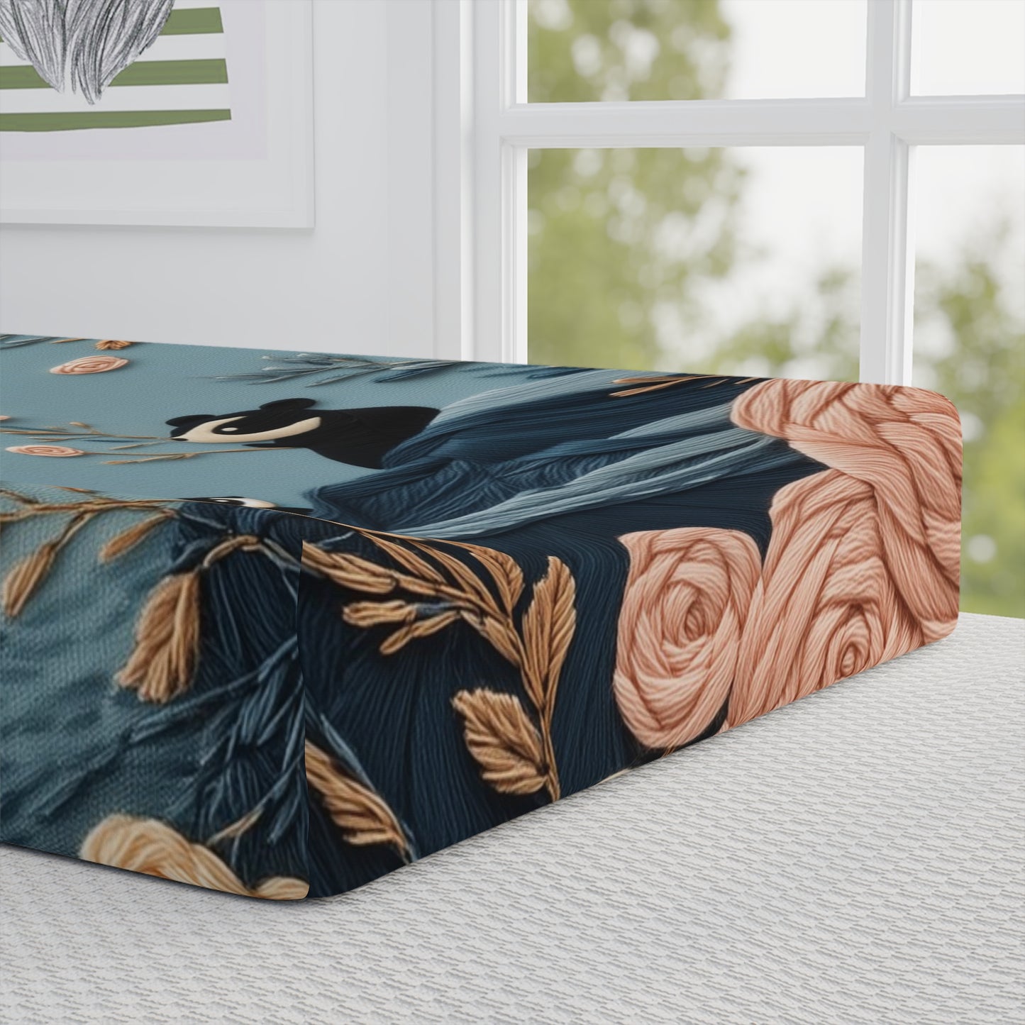 Custom Changing Pad Cover: Panda Blooms