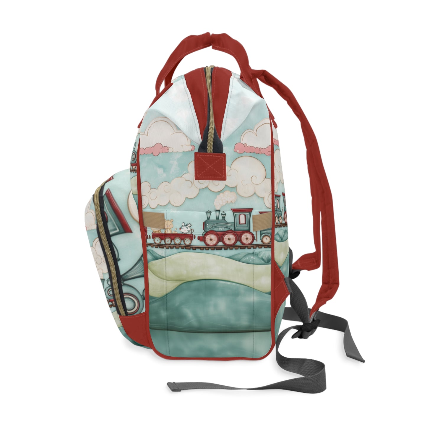 Custom Multifunctional Diaper Backpack: Steam Engine Train