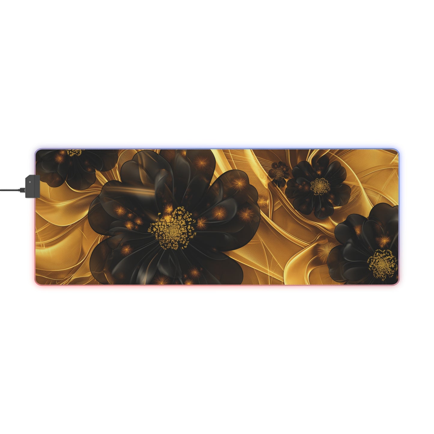 LED Gaming Mouse Pad - Golden Noir Blossoms