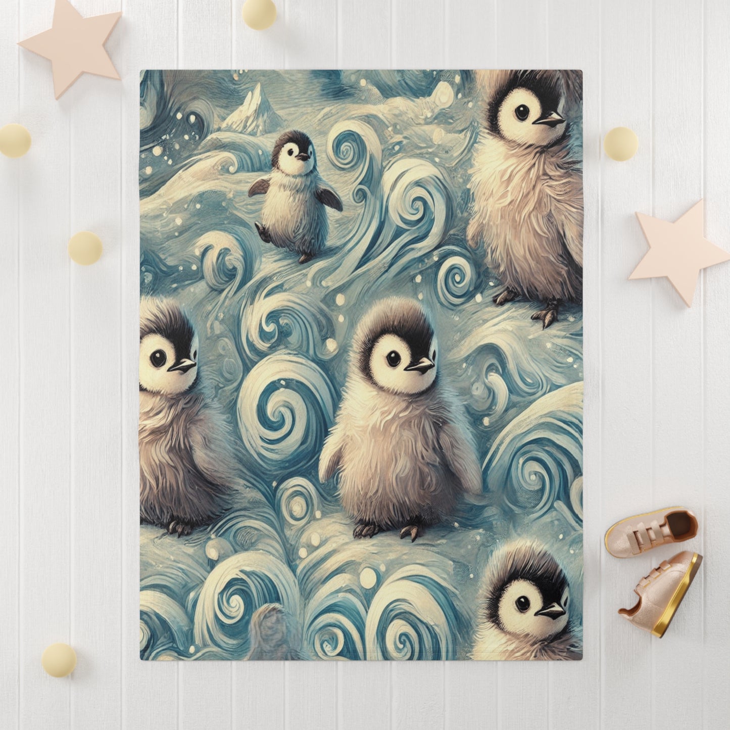 Custom Soft Baby Fleece Blanket - Penguin Whirl Design