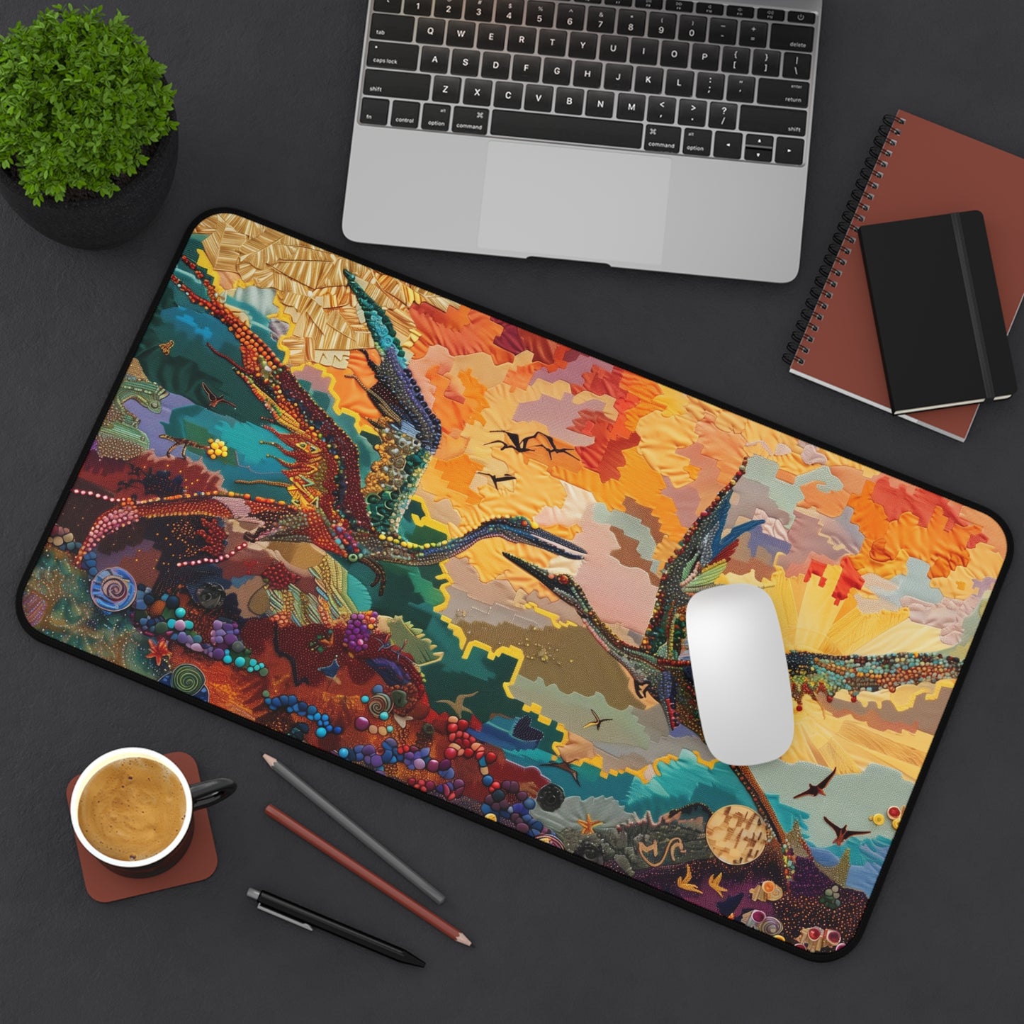 Gaming Desk Mat - Skybound Pterodactyls at Dawn