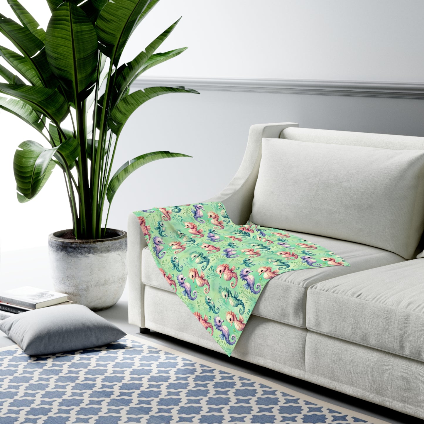 Custom Baby Swaddle Blanket - Seahorse Serenade
