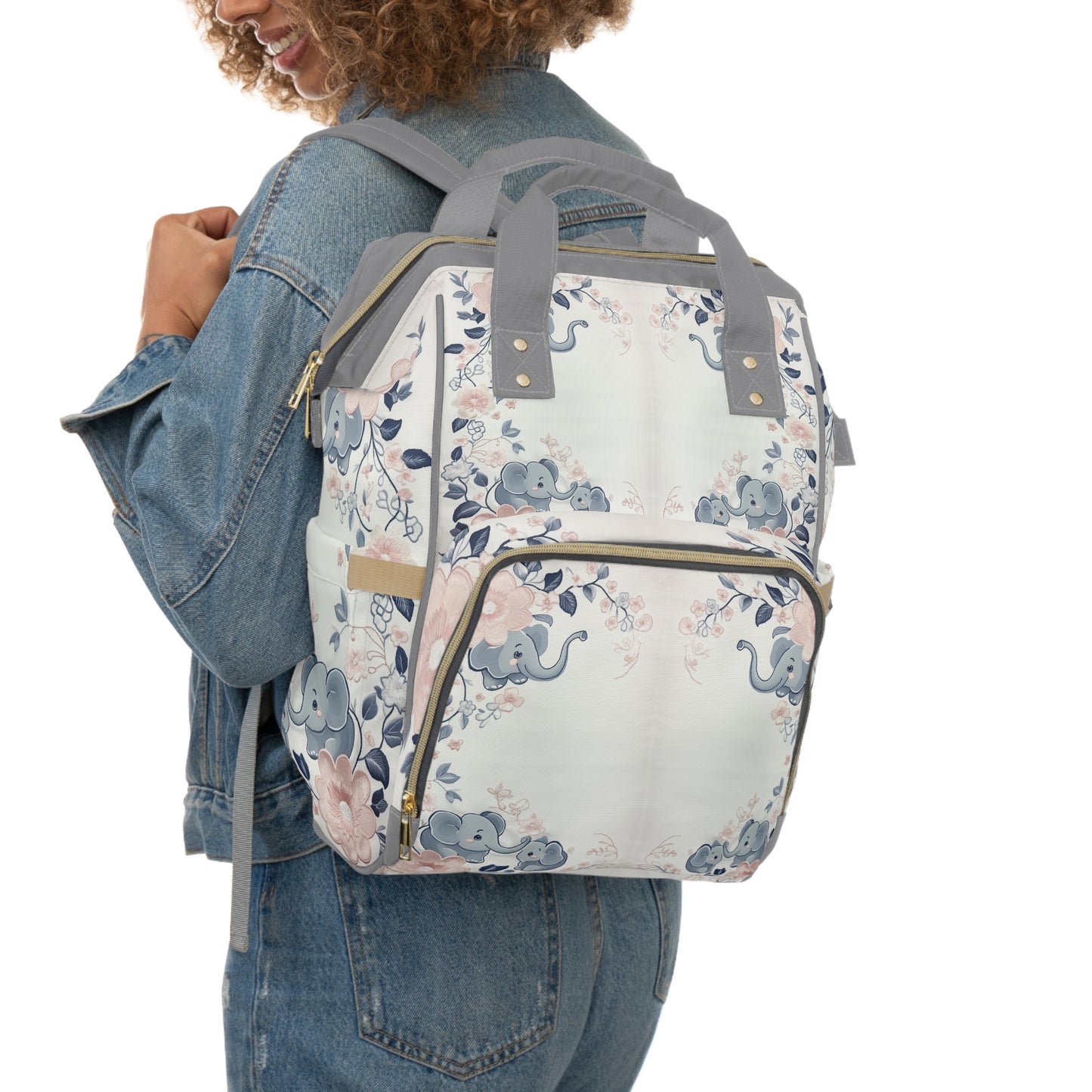 Custom Multifunctional Diaper Backpack: Elephant Bliss