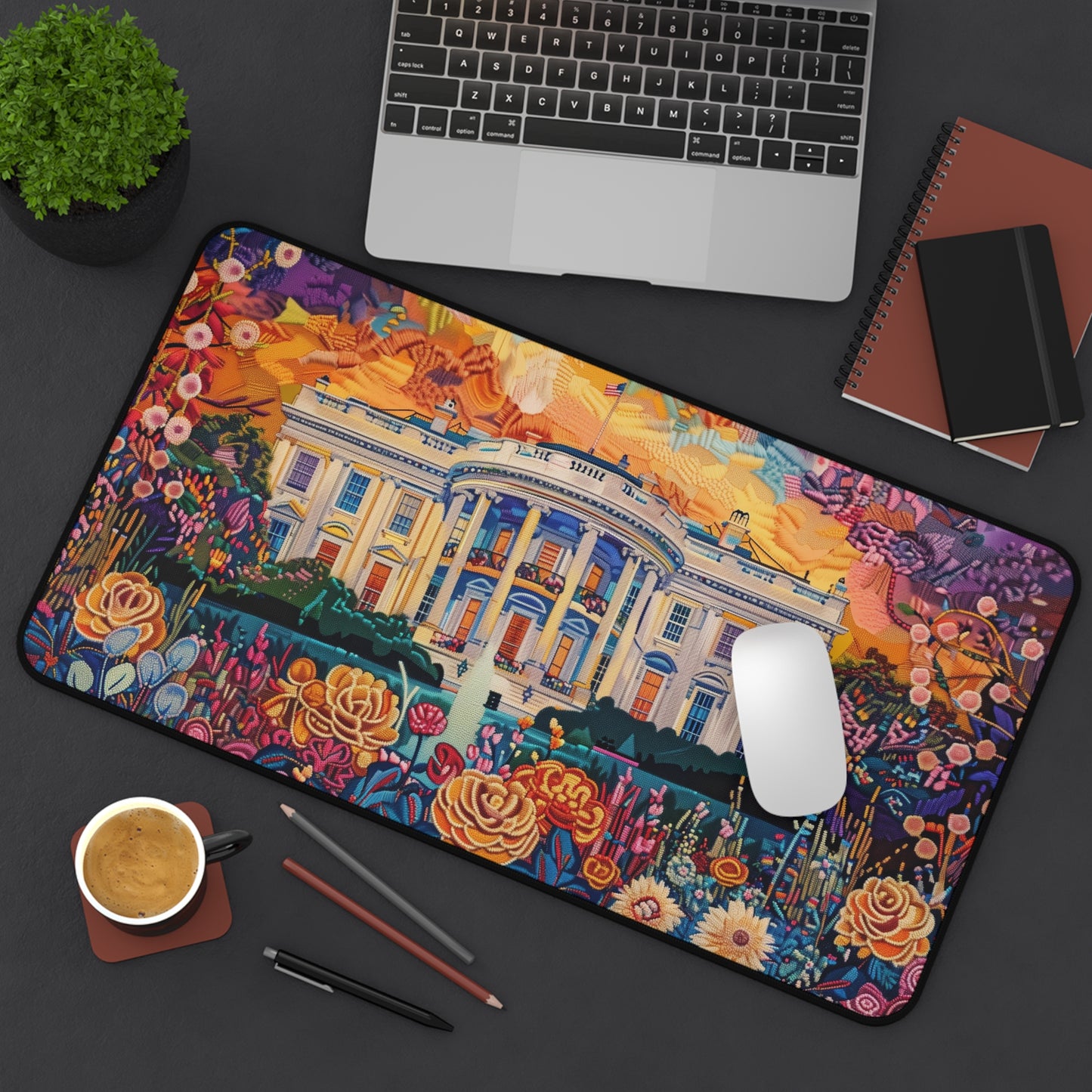 Gaming Desk Mat - Floral Splendor at the White House