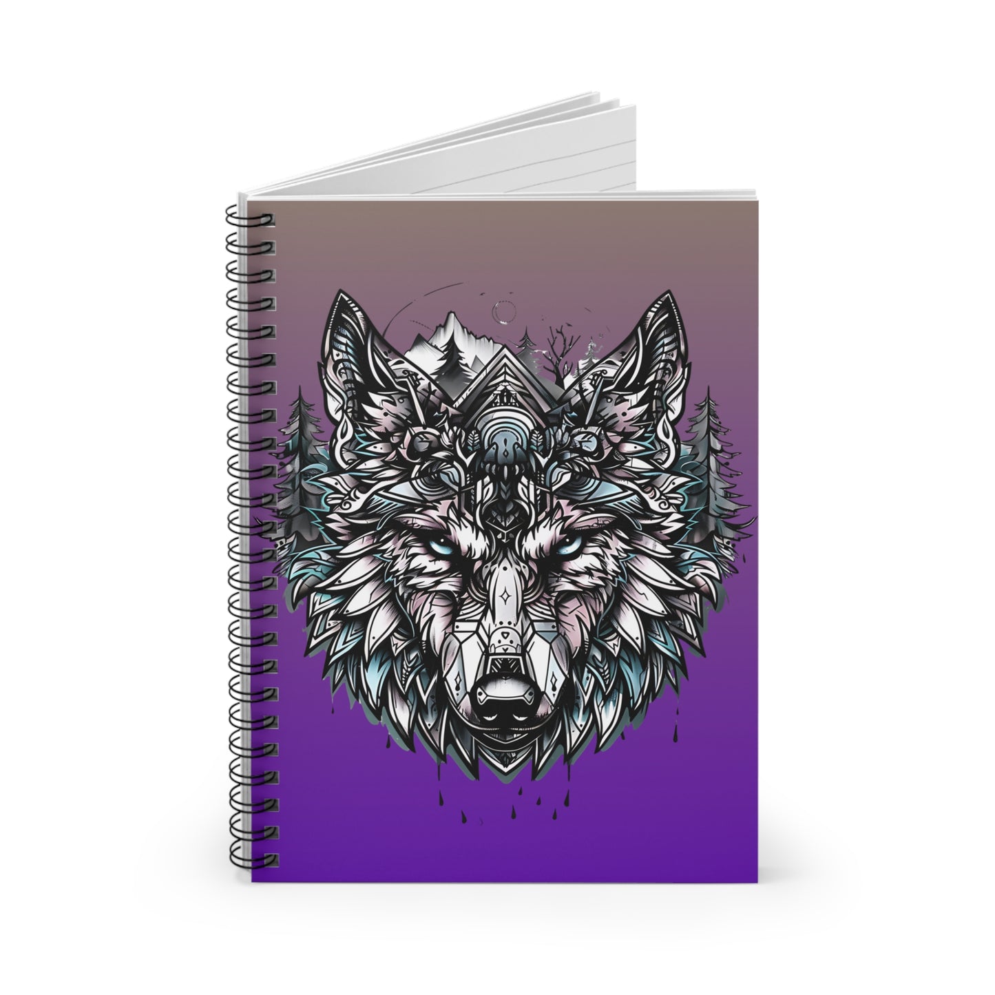 Spiral Notebook - Mystic Wilderness: A Tribal Wolf Tattoo Design_Royal