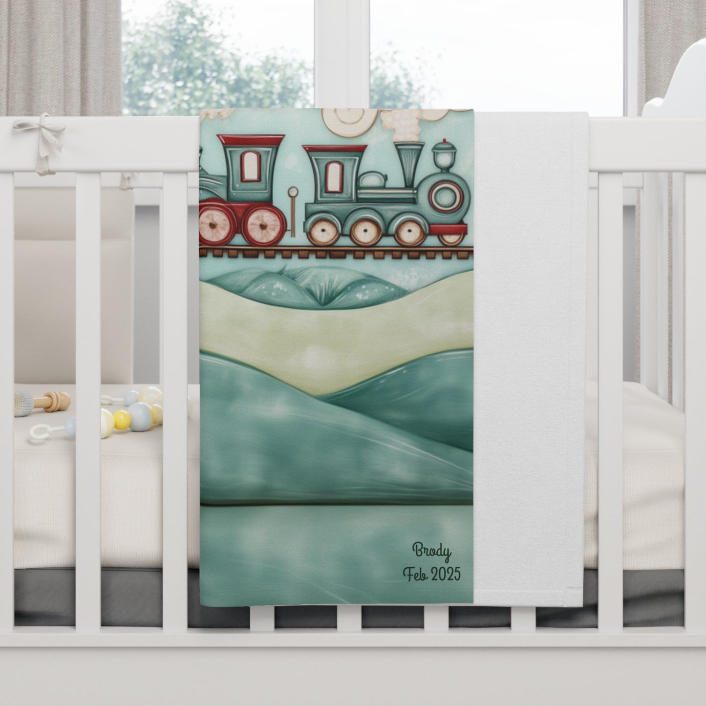 Custom Soft Fleece Baby Blanket - Cute Puffy Cloud Train Design