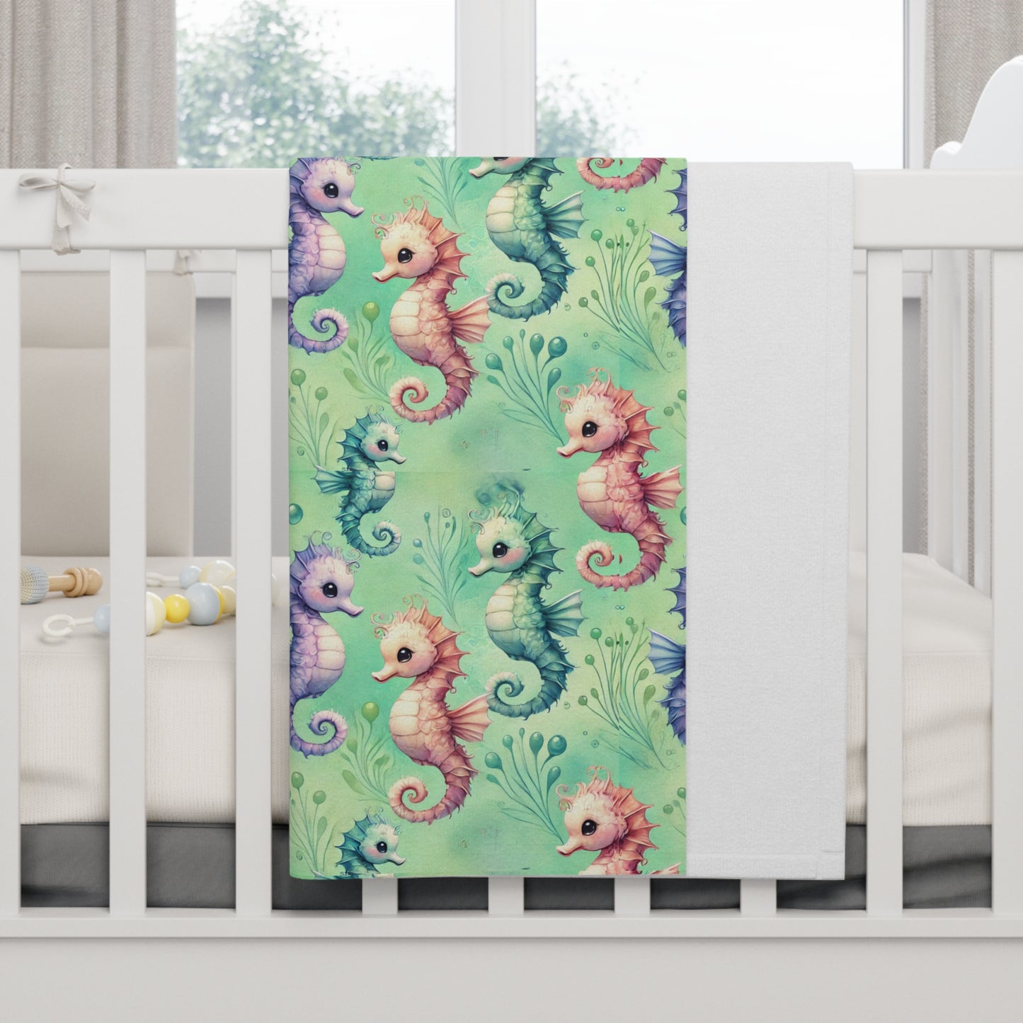 Custom Soft Fleece Baby Blanket - Seahorse Serenade