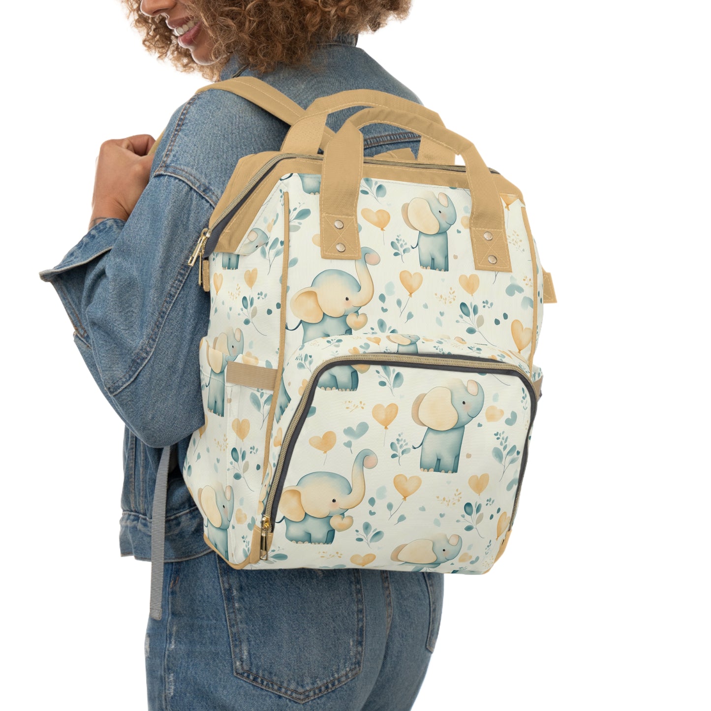 Custom Multifunctional Diaper Backpack: Elephant Embrace Baby Bag