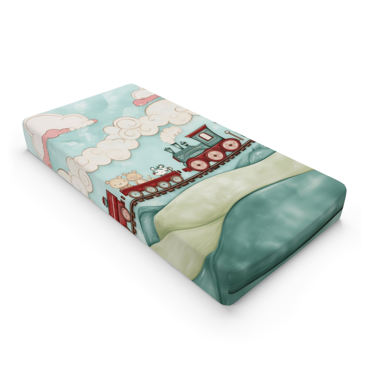 Custom Changing Pad Cover: Cartoon Train Design