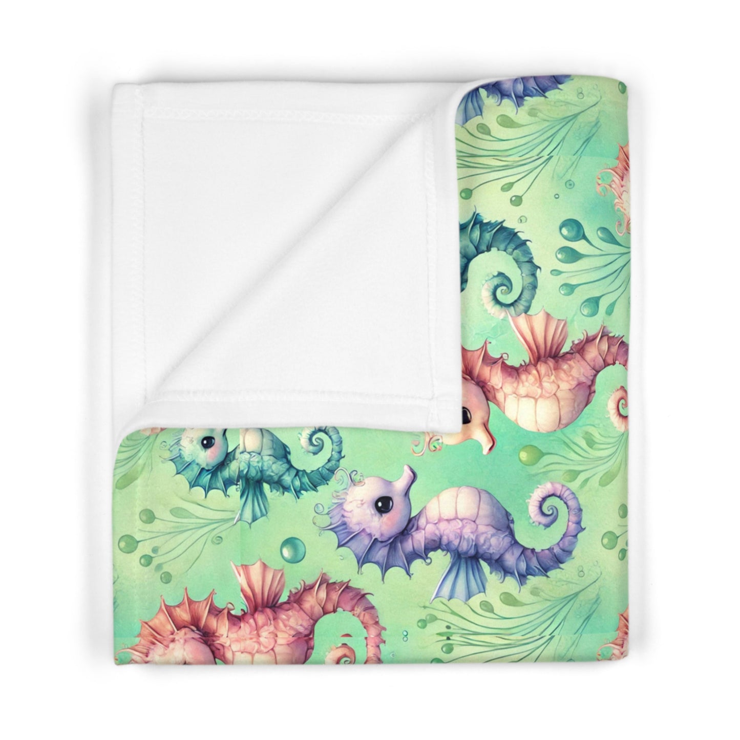 Custom Soft Fleece Baby Blanket - Seahorse Serenade