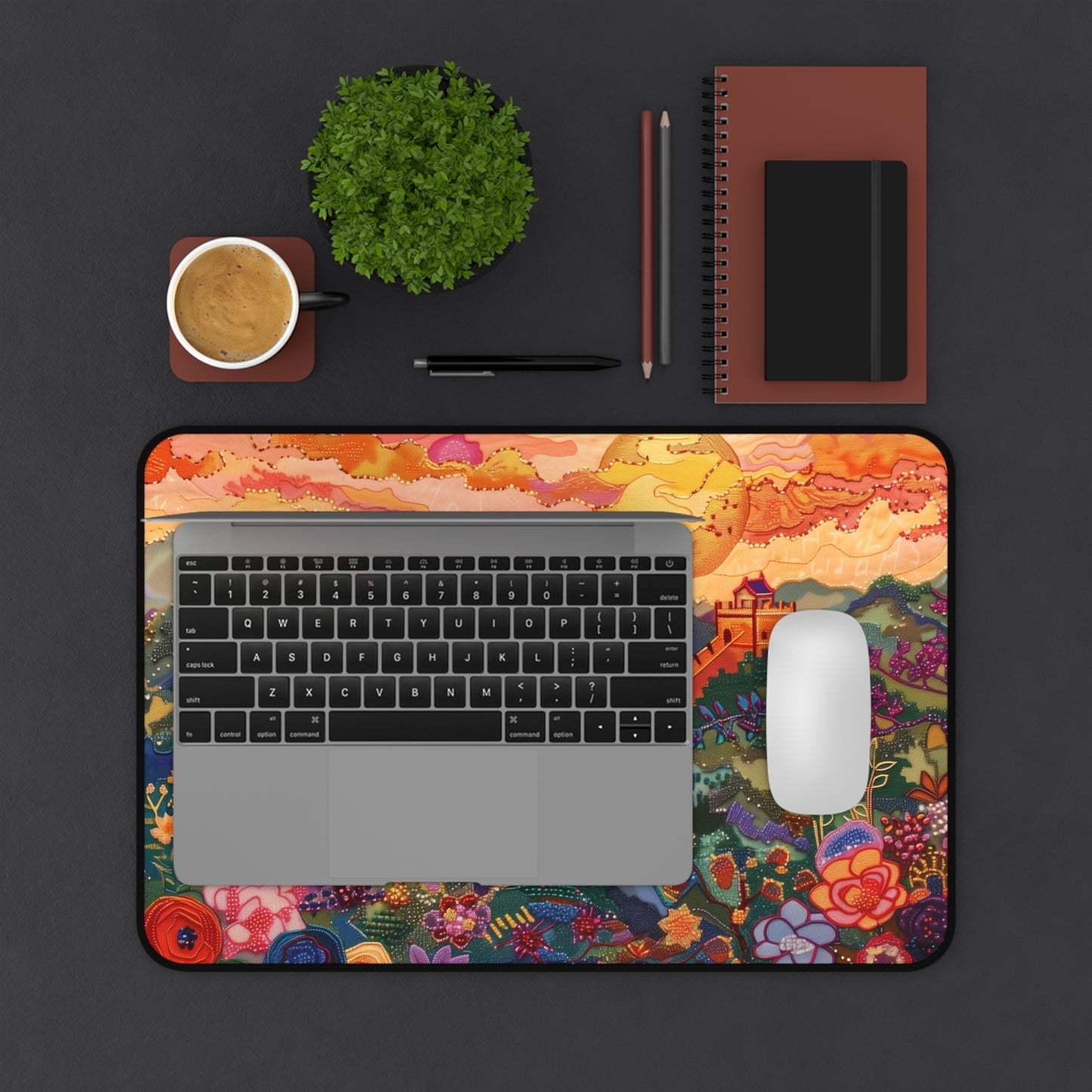 Gaming Desk Mat - Enchanting Sunset Over the Great Wall