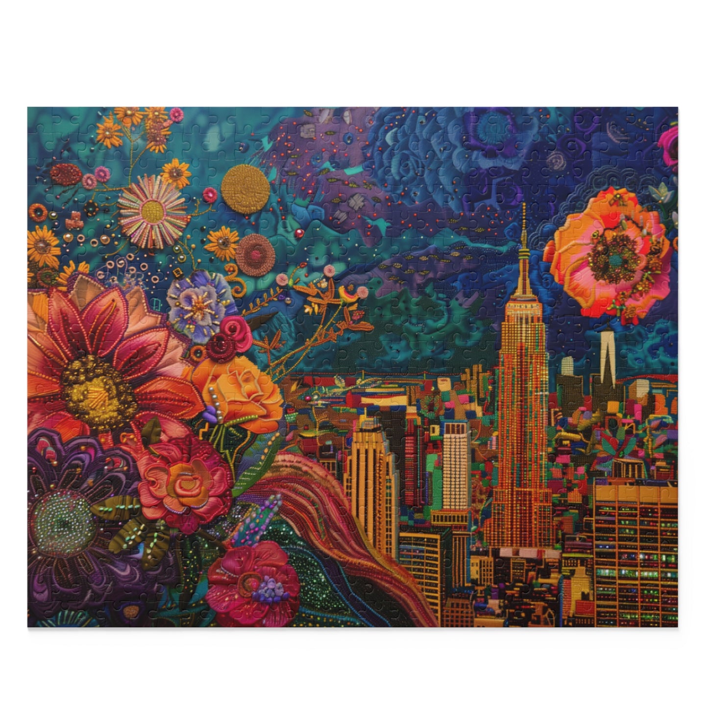 Empire State Building in Floral Twilight - Puzzle (120, 252, 500-Piece)