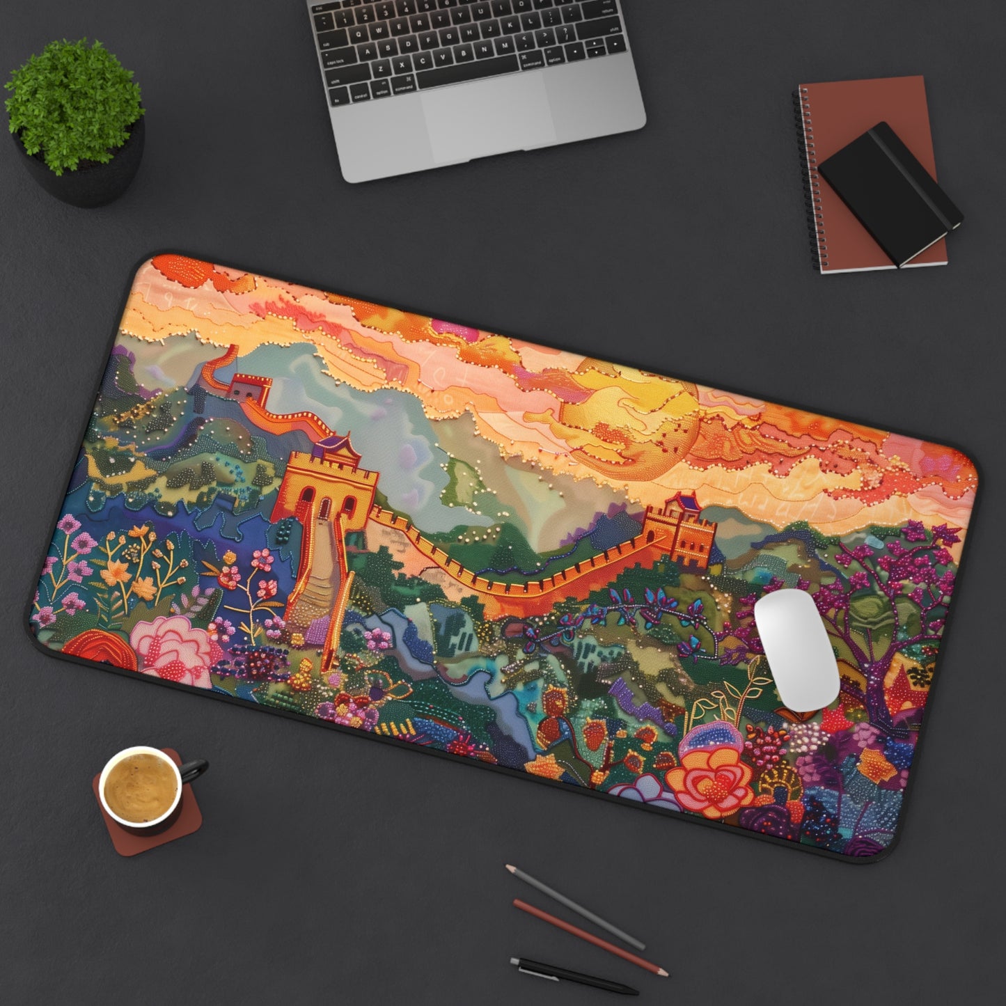 Gaming Desk Mat - Enchanting Sunset Over the Great Wall