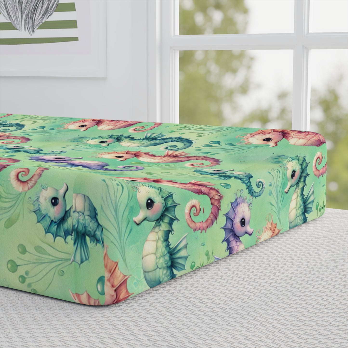 Custom Changing Pad Cover: Seahorse Serenade