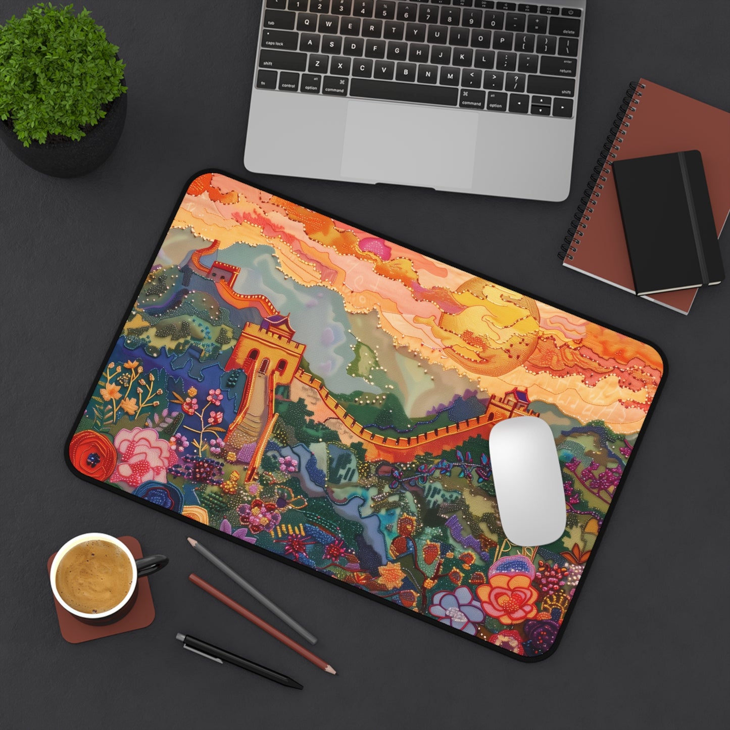 Gaming Desk Mat - Enchanting Sunset Over the Great Wall
