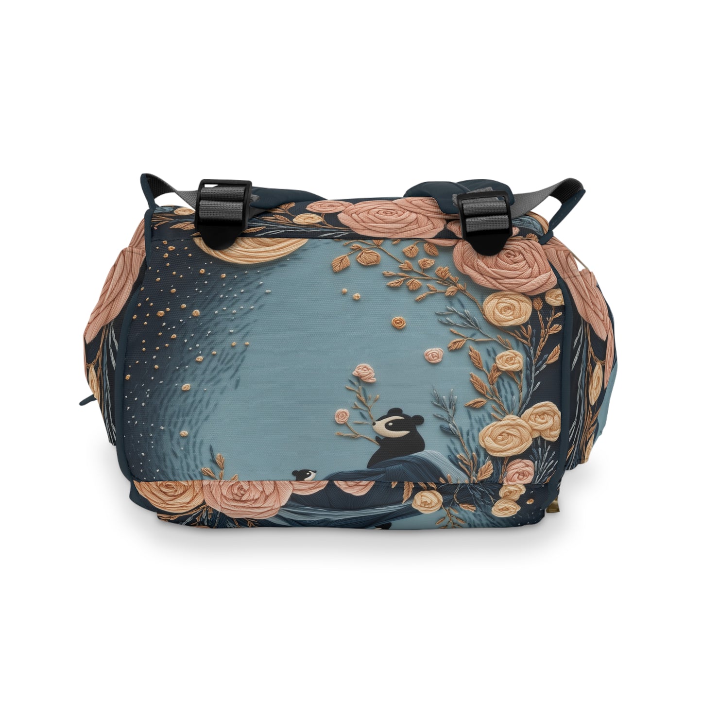 Custom Multifunctional Diaper Backpack: Panda Blooms
