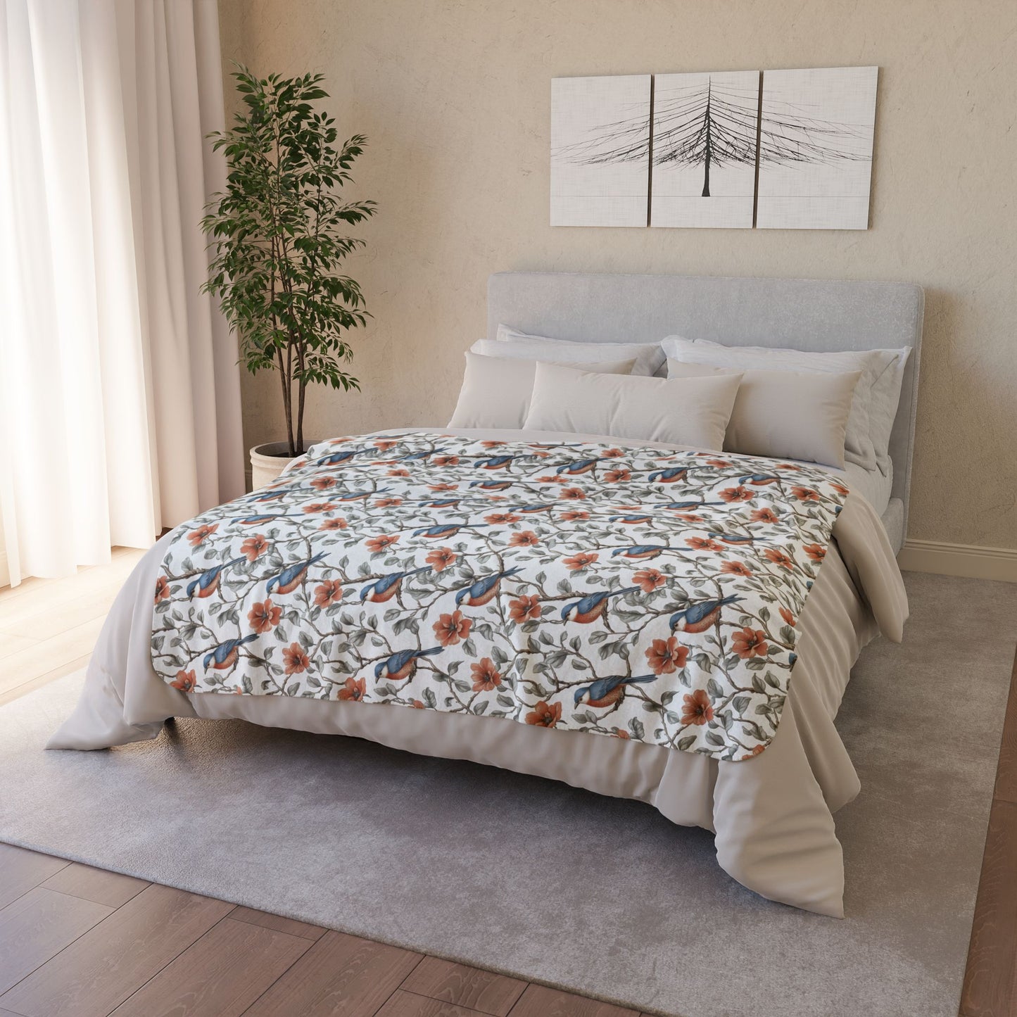 Sherpa Blanket: Birdsong in Bloom Custom Fleece Throw