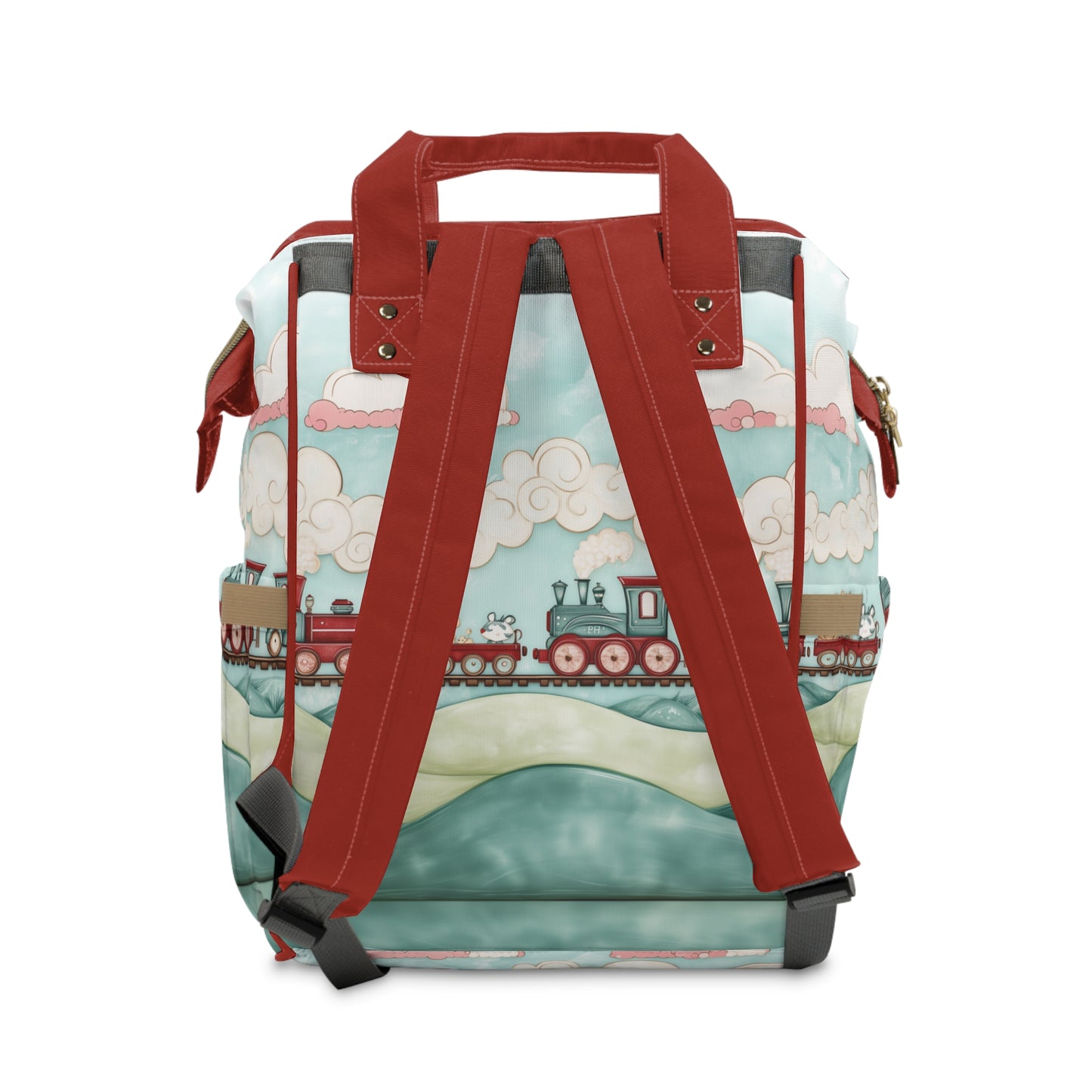 Custom Multifunctional Diaper Backpack: Steam Engine Train