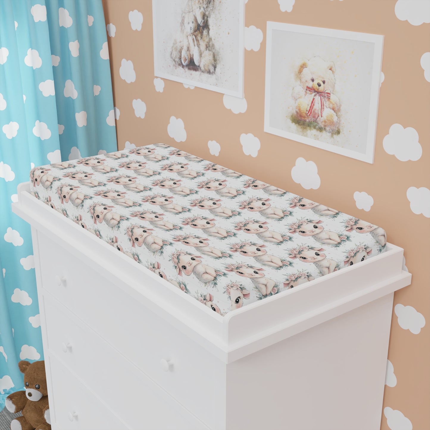 Custom Changing Pad Cover: Lamb Lullaby