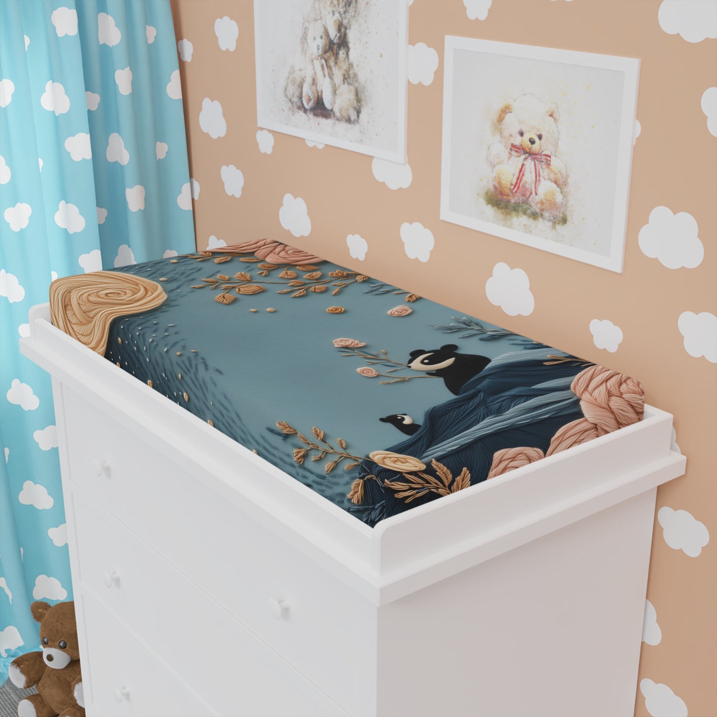 Custom Changing Pad Cover: Panda Blooms