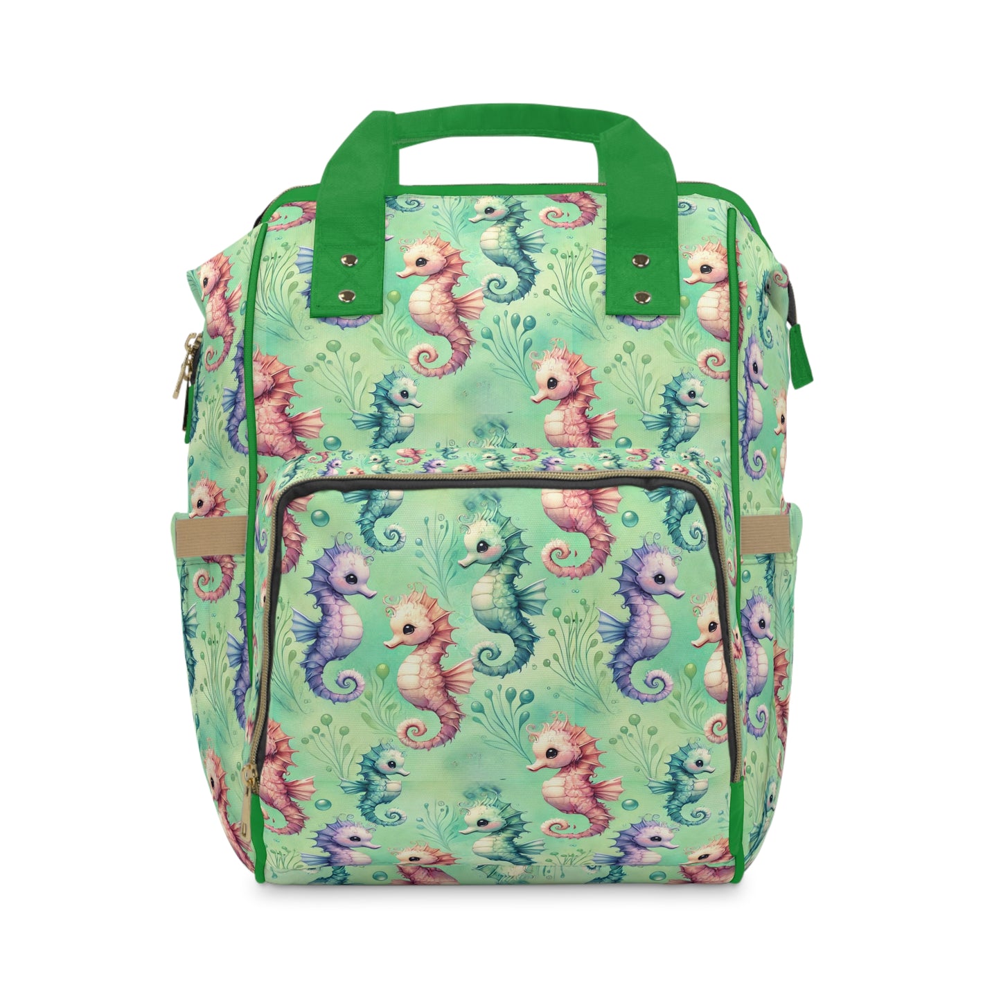 Custom Multifunctional Diaper Backpack: Seahorse Serenade