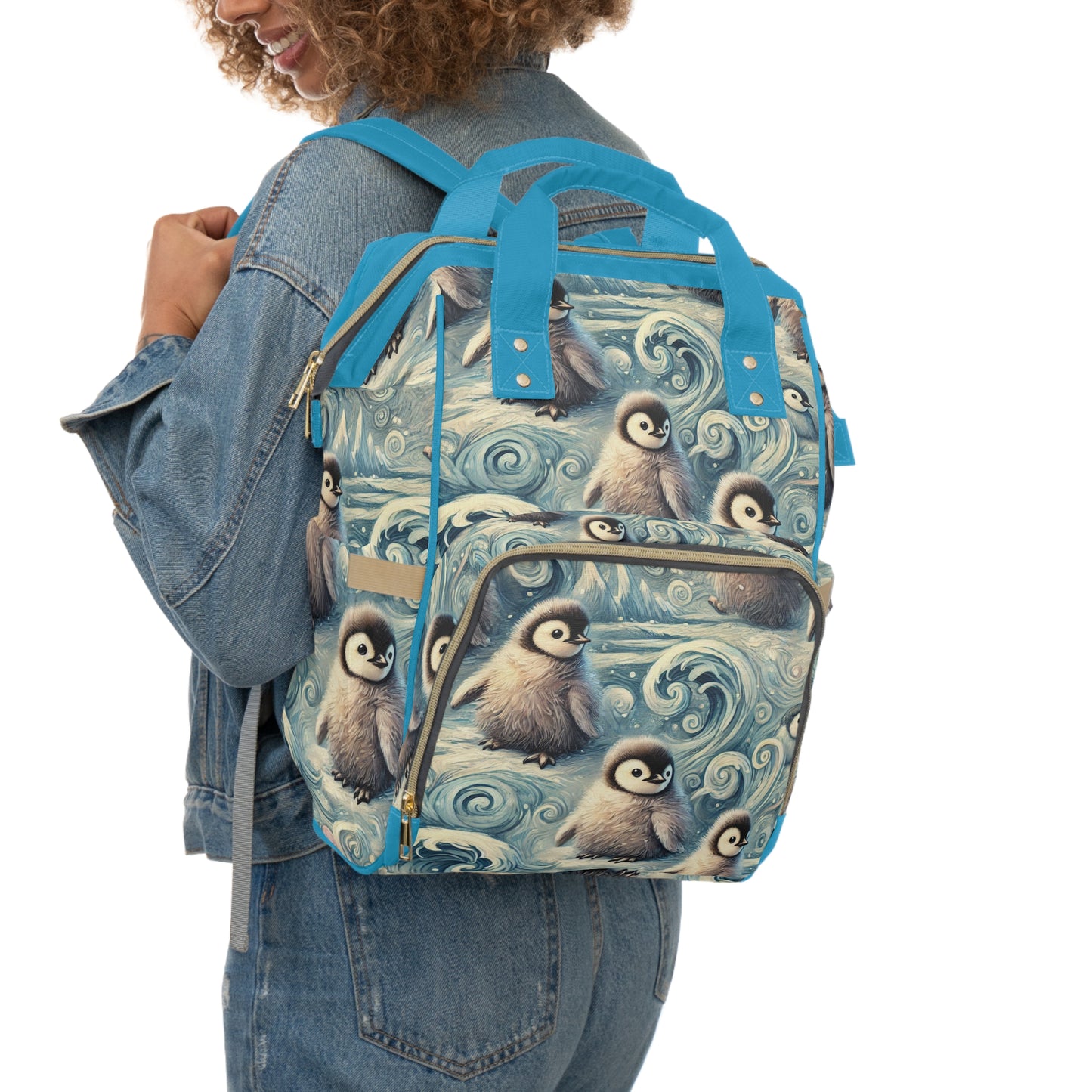 Custom Diaper Backpack - Penguin Whirl Oceanic Pattern for Stylish Parents