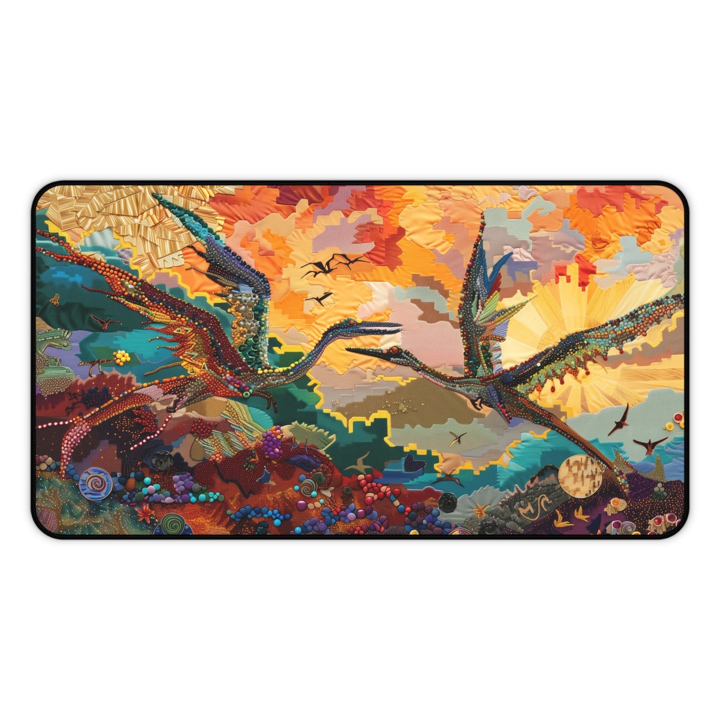 Gaming Desk Mat - Skybound Pterodactyls at Dawn
