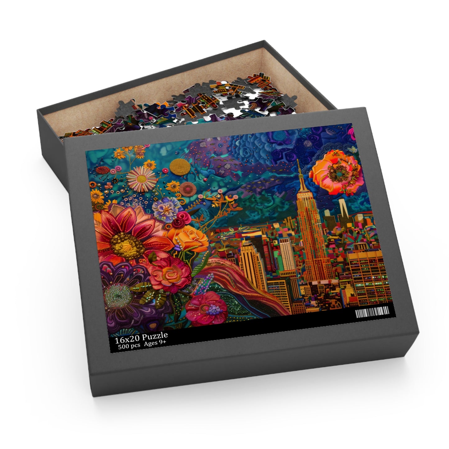 Empire State Building in Floral Twilight - Puzzle (120, 252, 500-Piece)