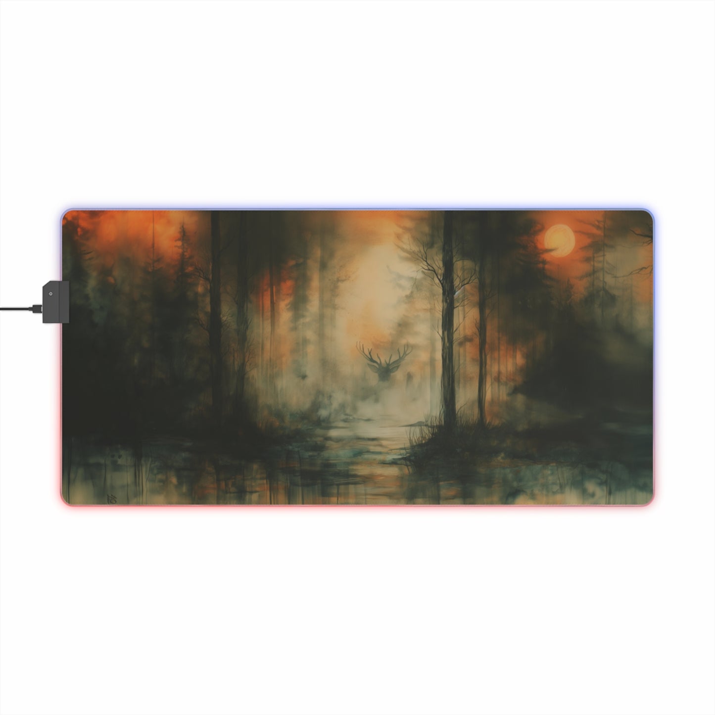 LED Gaming Mouse Pad - Mystic Stag in the Foggy Forest