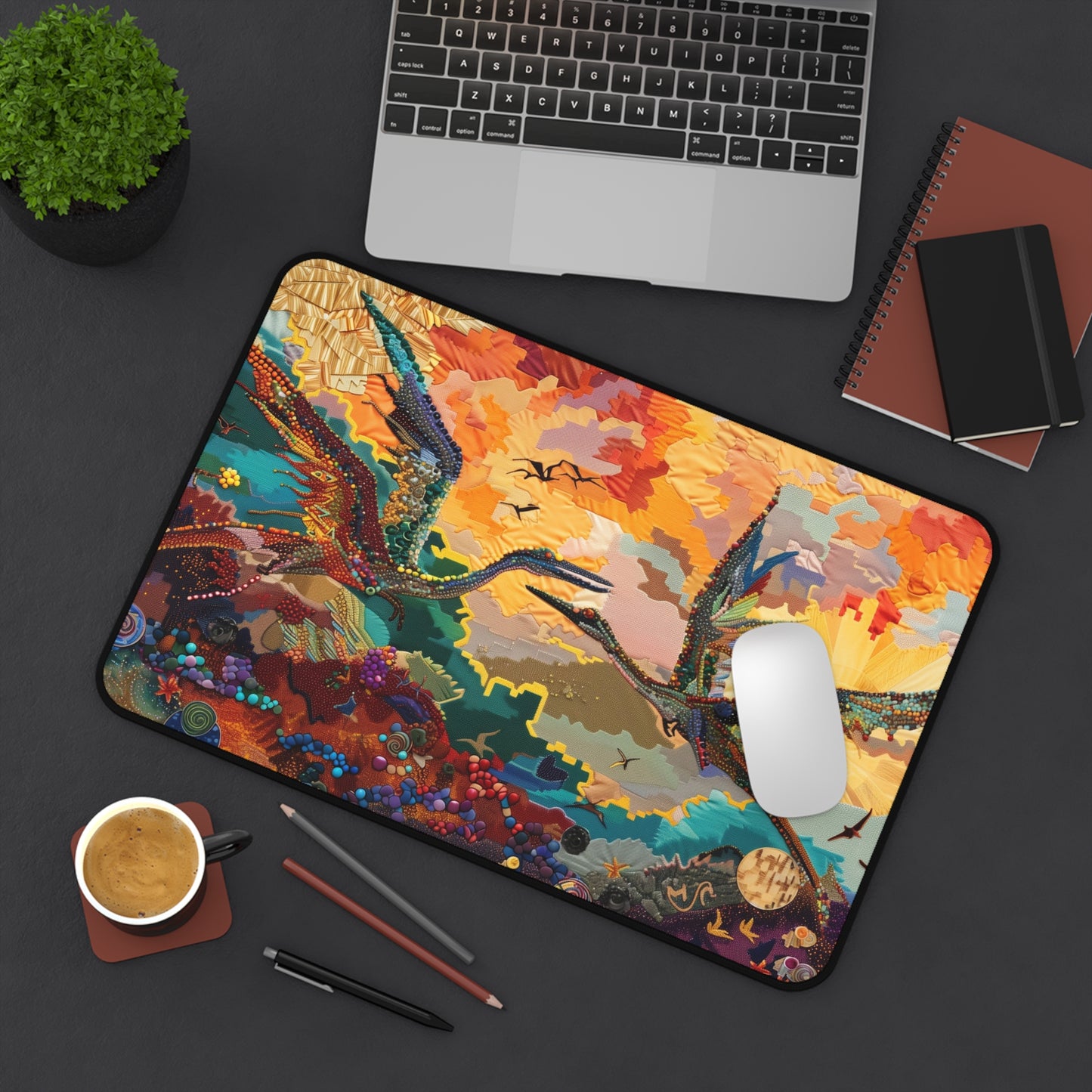 Gaming Desk Mat - Skybound Pterodactyls at Dawn
