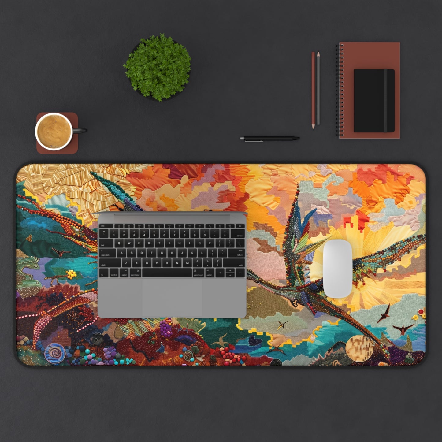 Gaming Desk Mat - Skybound Pterodactyls at Dawn