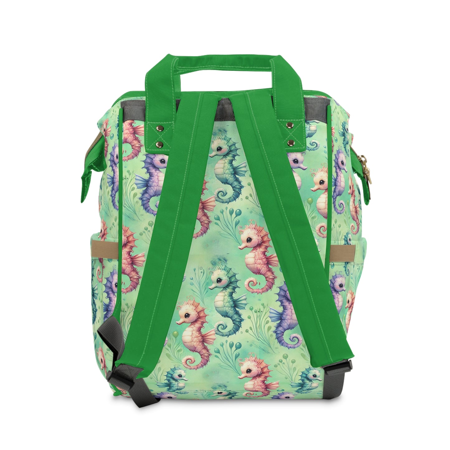 Custom Multifunctional Diaper Backpack: Seahorse Serenade