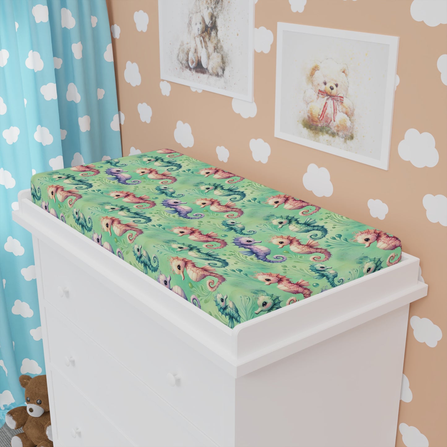Custom Changing Pad Cover: Seahorse Serenade