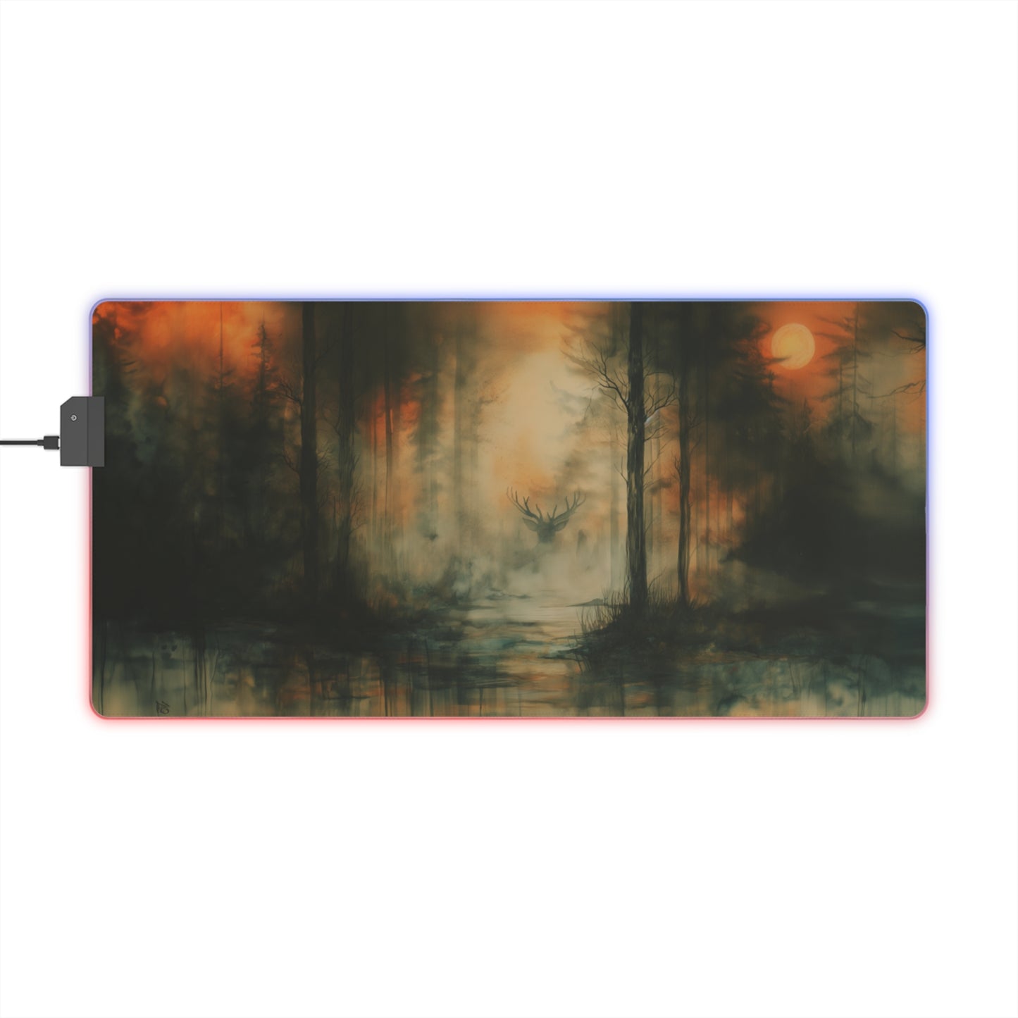 LED Gaming Mouse Pad - Mystic Stag in the Foggy Forest