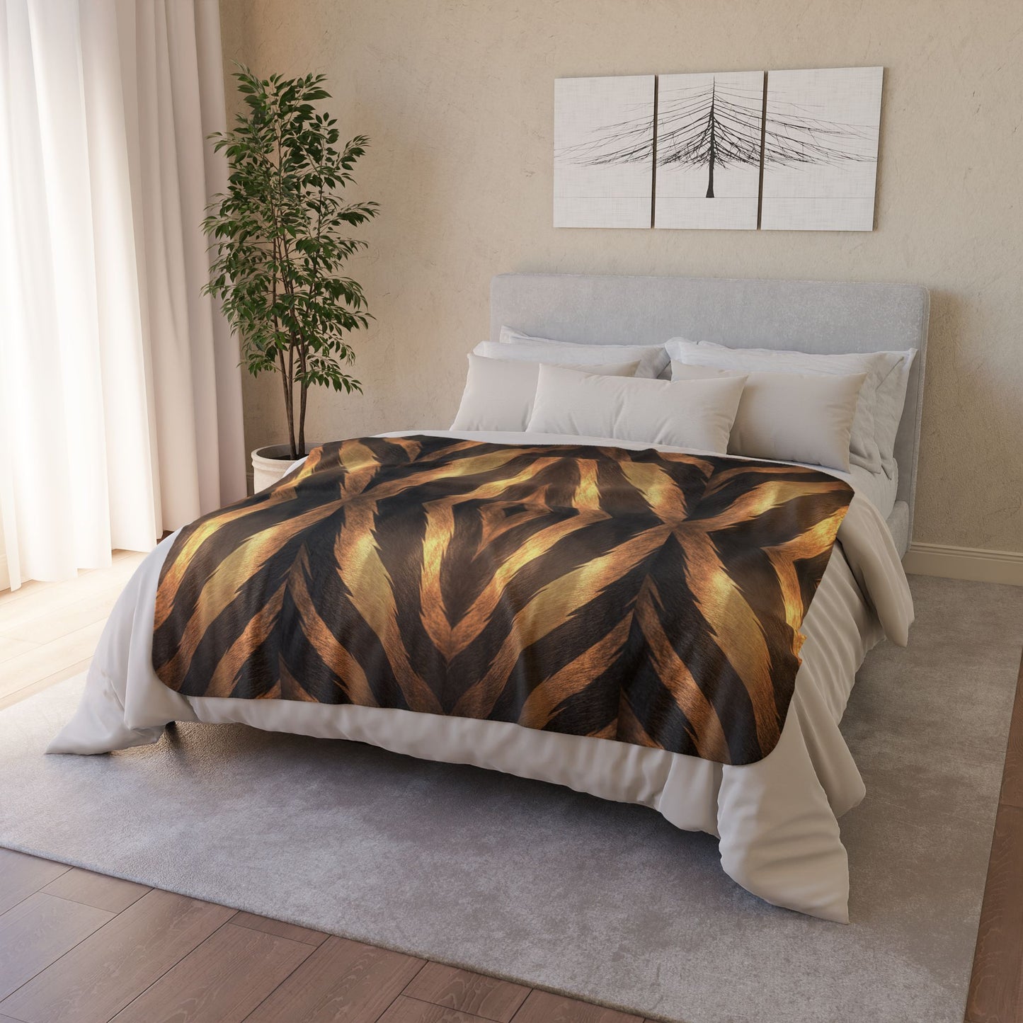 Sherpa Blanket: Custom Golden Stripes Fleece Throw