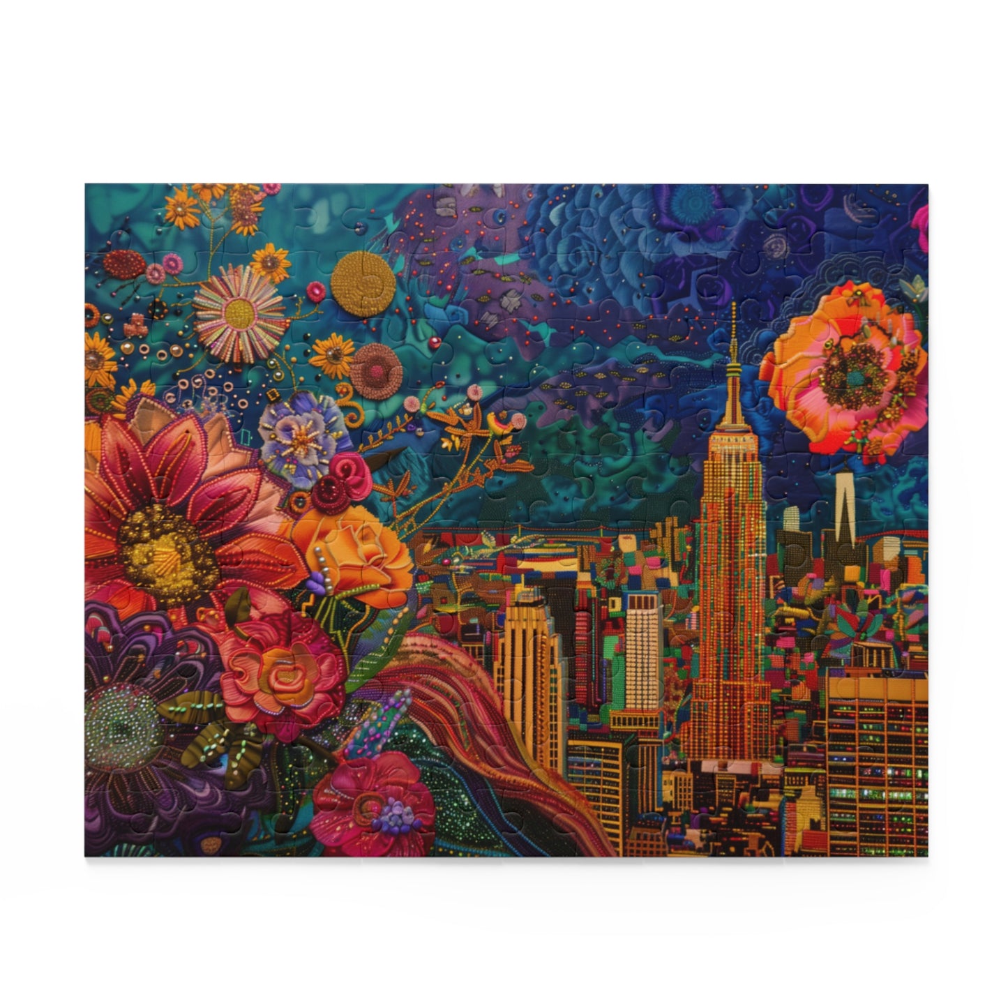 Empire State Building in Floral Twilight - Puzzle (120, 252, 500-Piece)