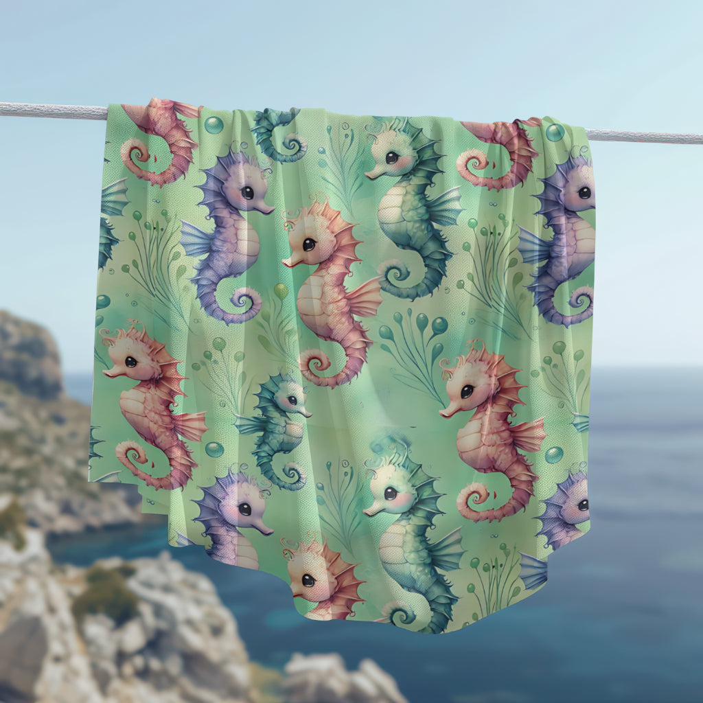 Custom Soft Fleece Baby Blanket - Seahorse Serenade