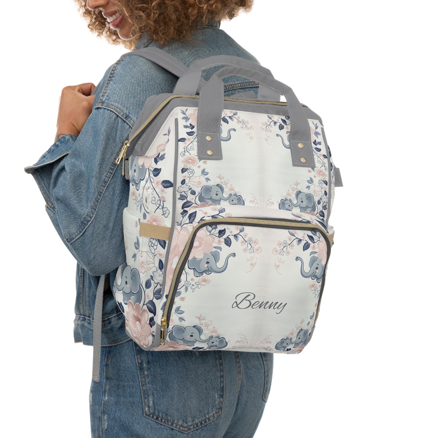 Custom Multifunctional Diaper Backpack: Elephant Bliss