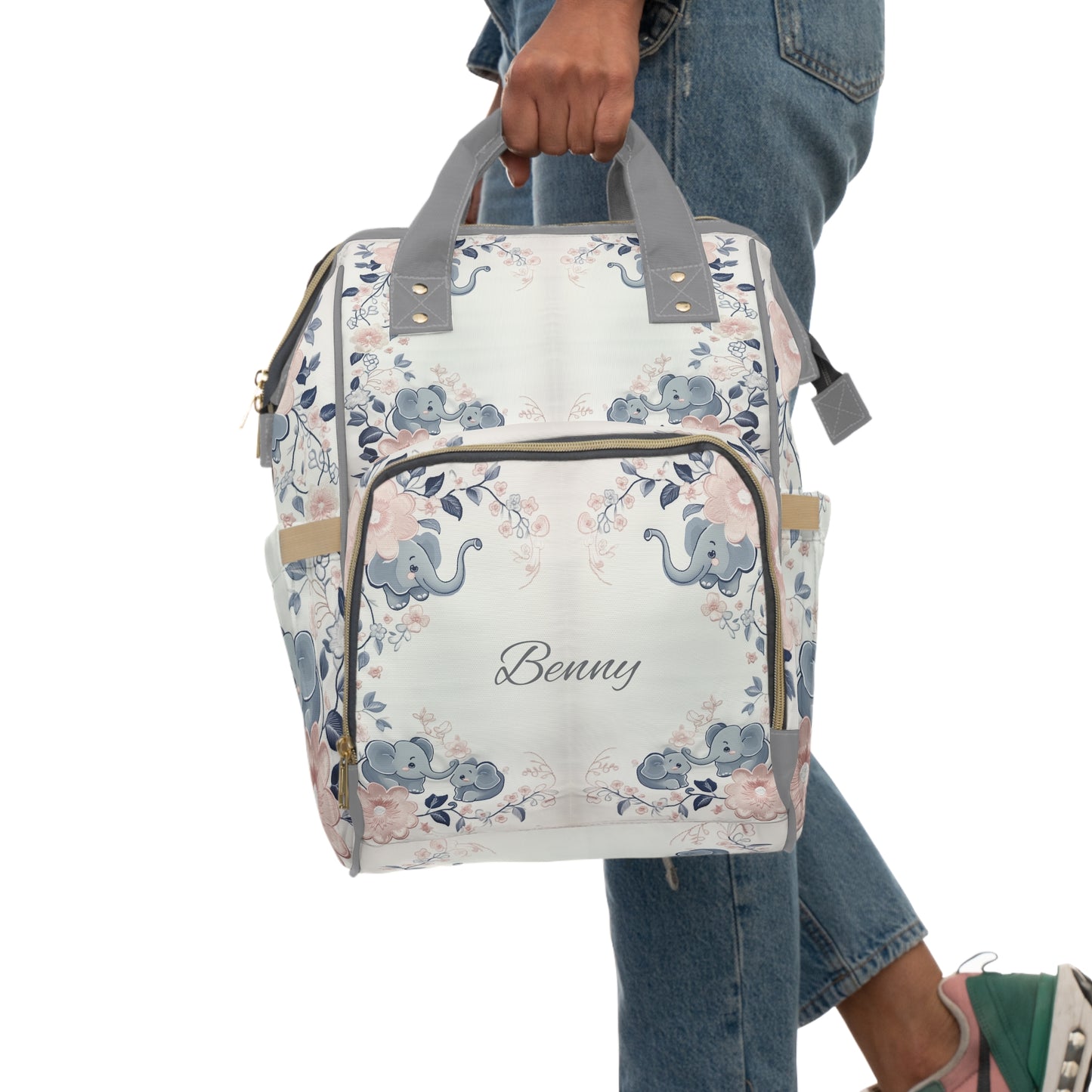 Custom Multifunctional Diaper Backpack: Elephant Bliss