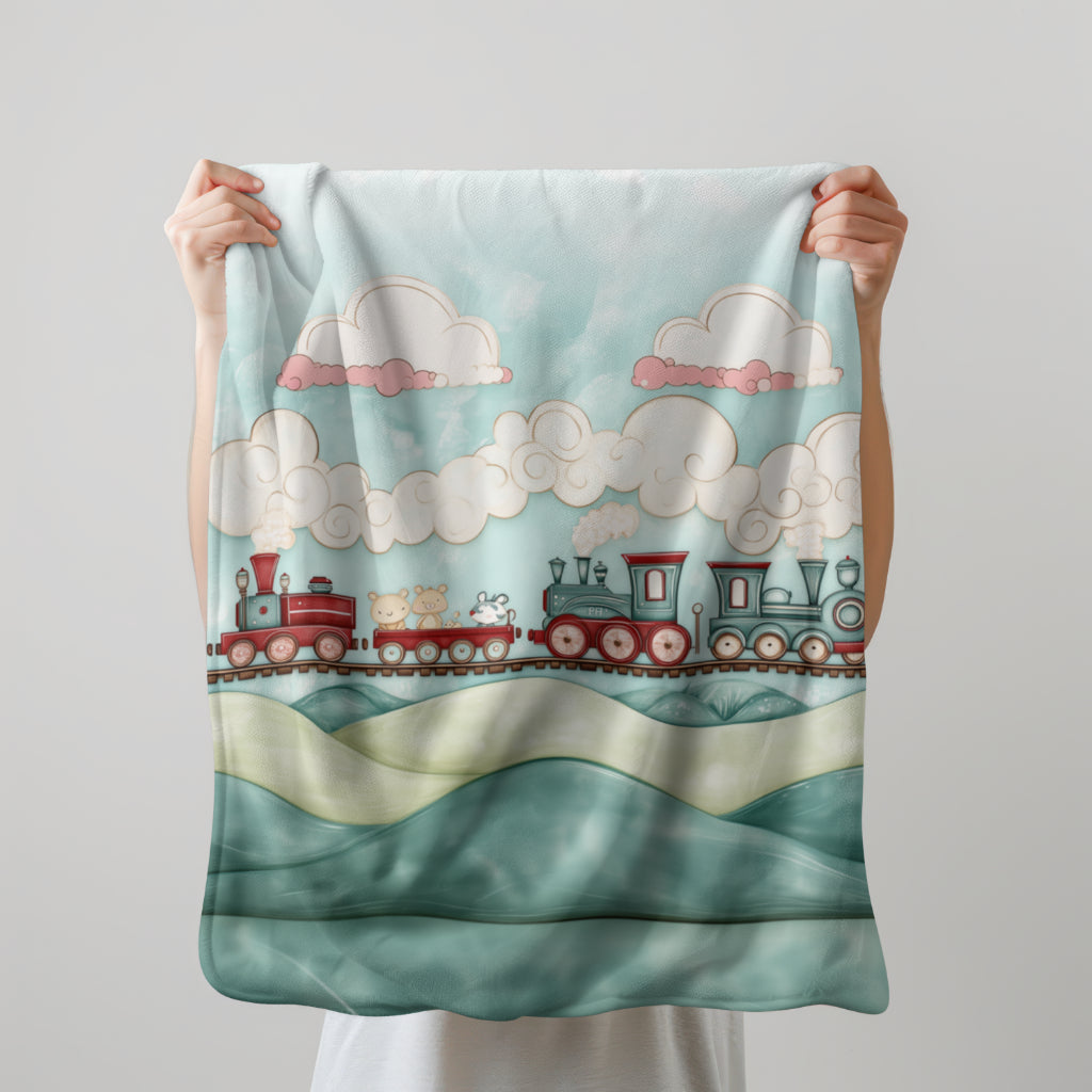 Custom Baby Swaddle Blanket - Cartoon Train