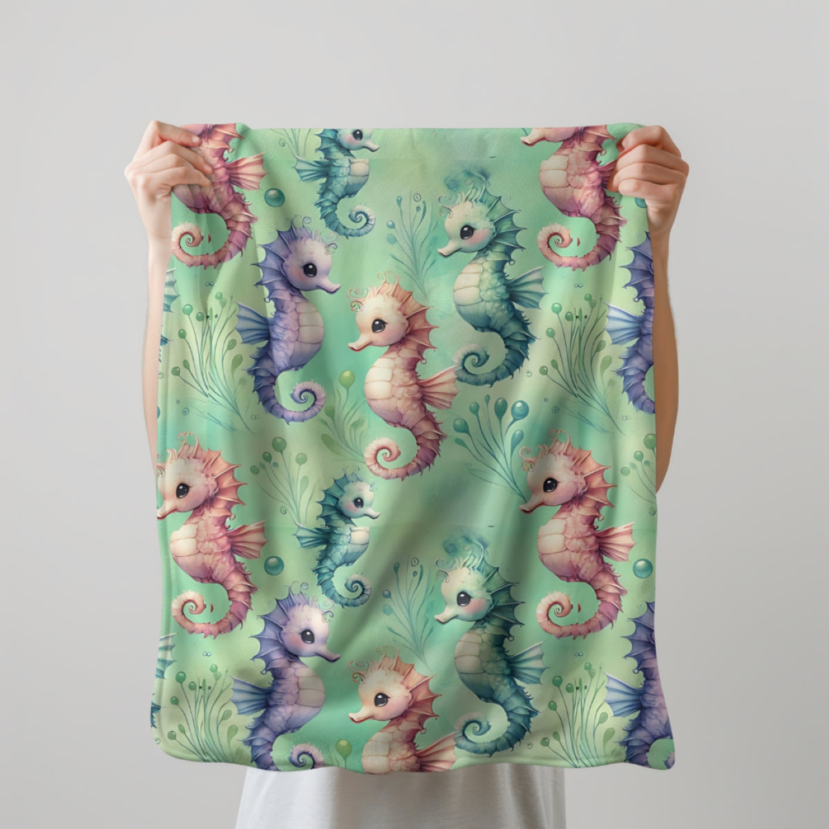 Custom Baby Swaddle Blanket - Seahorse Serenade
