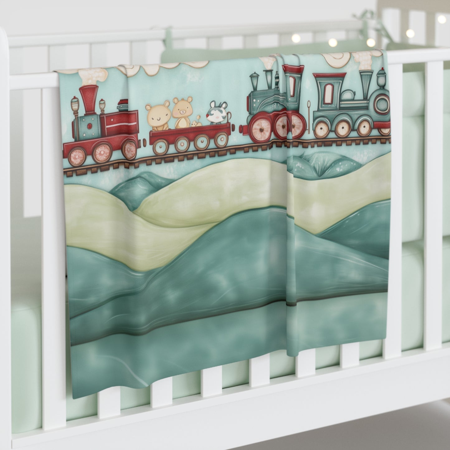 Custom Baby Swaddle Blanket - Cartoon Train