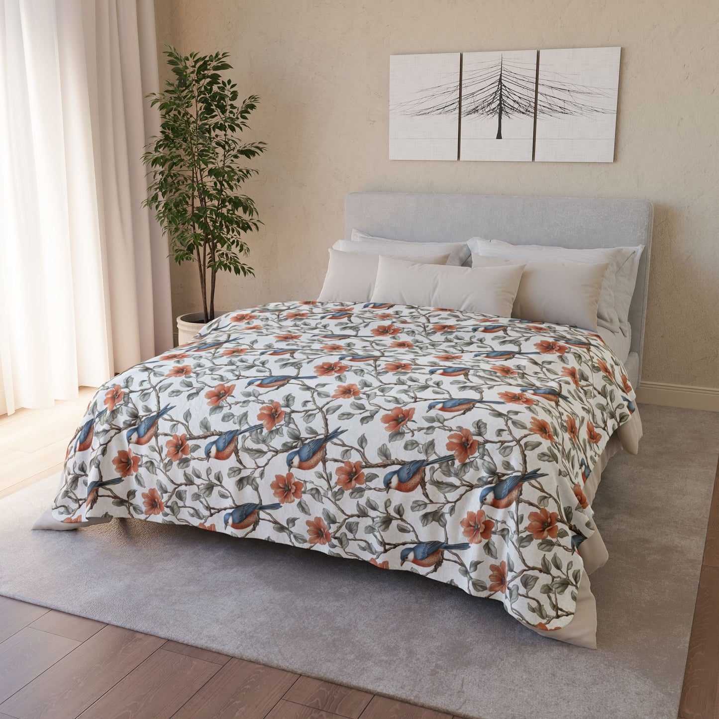 Sherpa Blanket: Birdsong in Bloom Custom Fleece Throw
